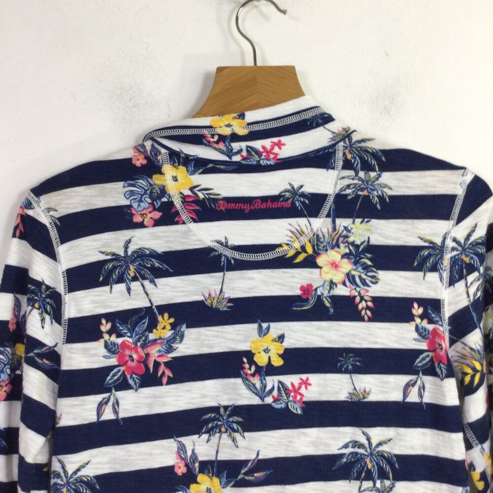 Tommy Bahama Womens Lanai and Order Floral Stripe Sweatshirt White Blue Size S - Picture 9 of 12